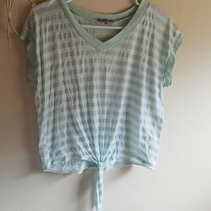 Mint Green and White Striped Front Tie Crop